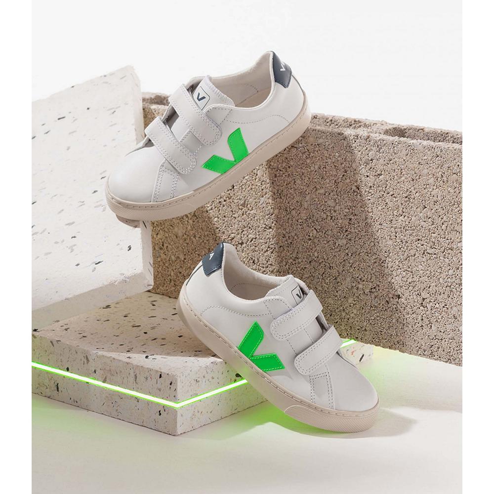 Kids' Veja ESPLAR LEATHER Sneakers White/Green | ZA 816EBC